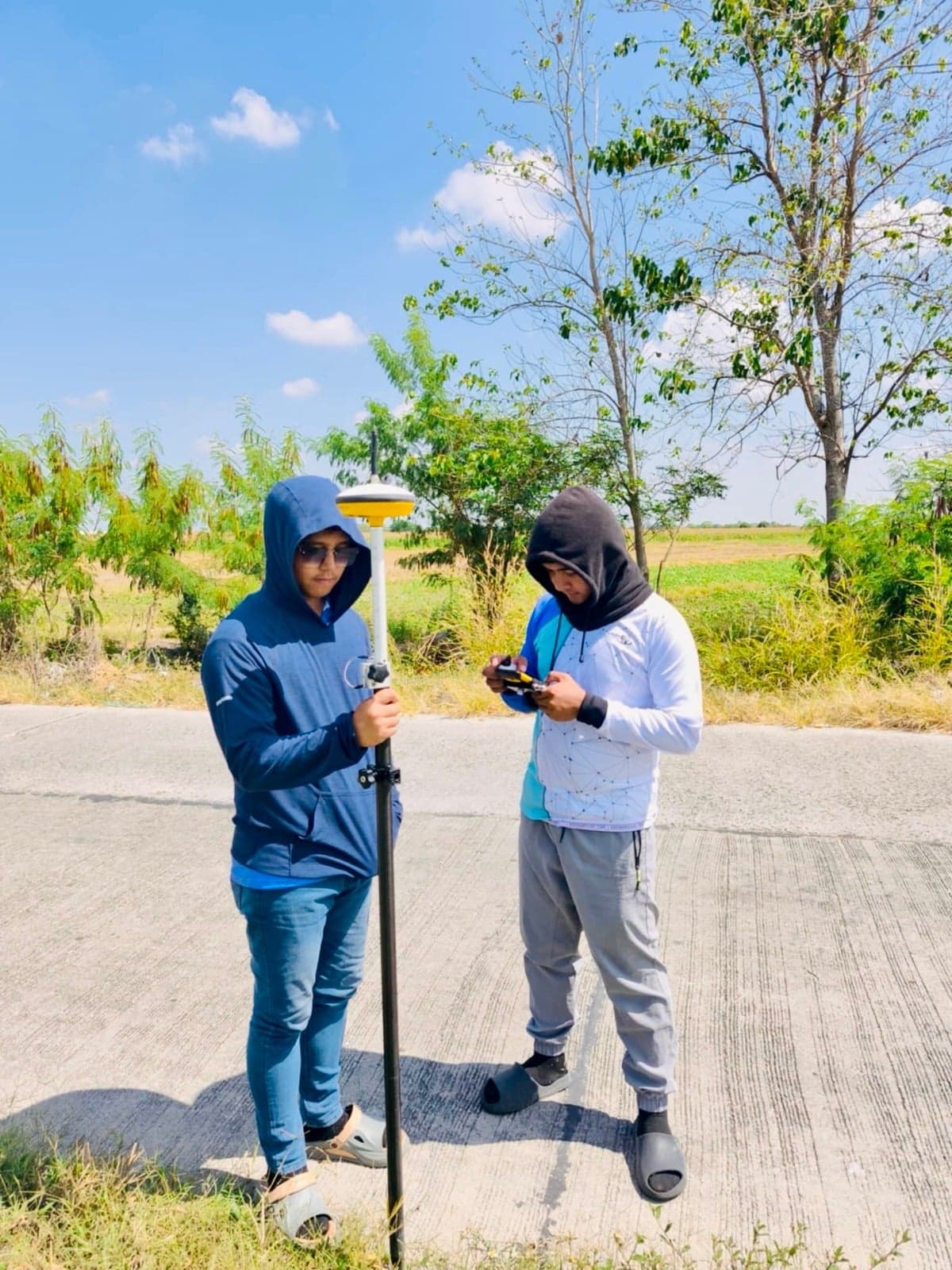 Geodetic surveying equipment in the field